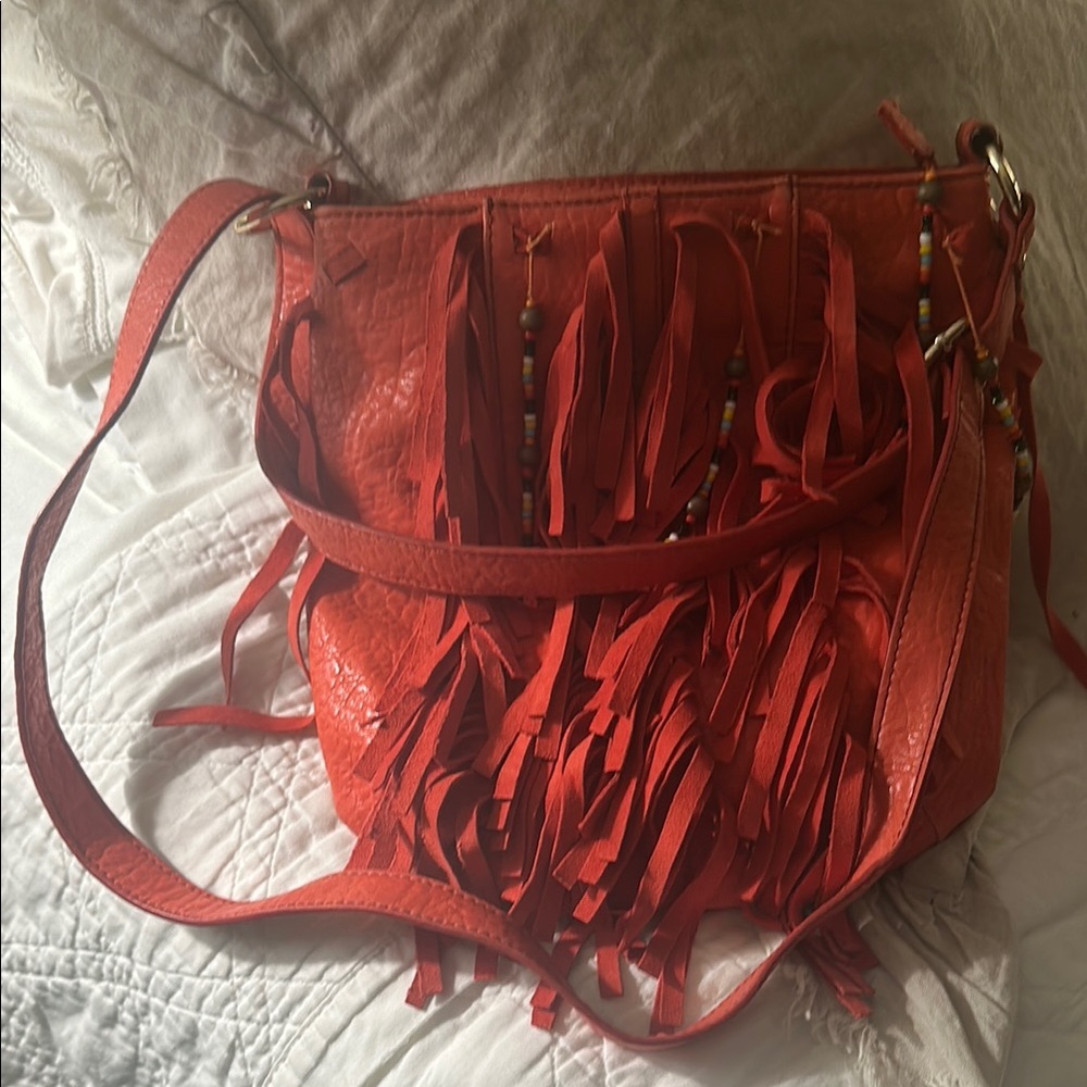 Jessica Simpson Orange Leather Shoulder Bag with Glossy Finish